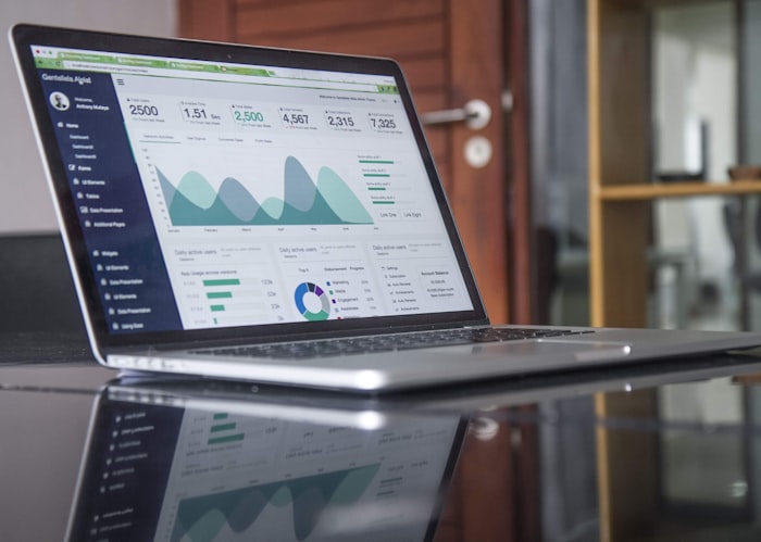 Financial analysis charts on a laptop screen