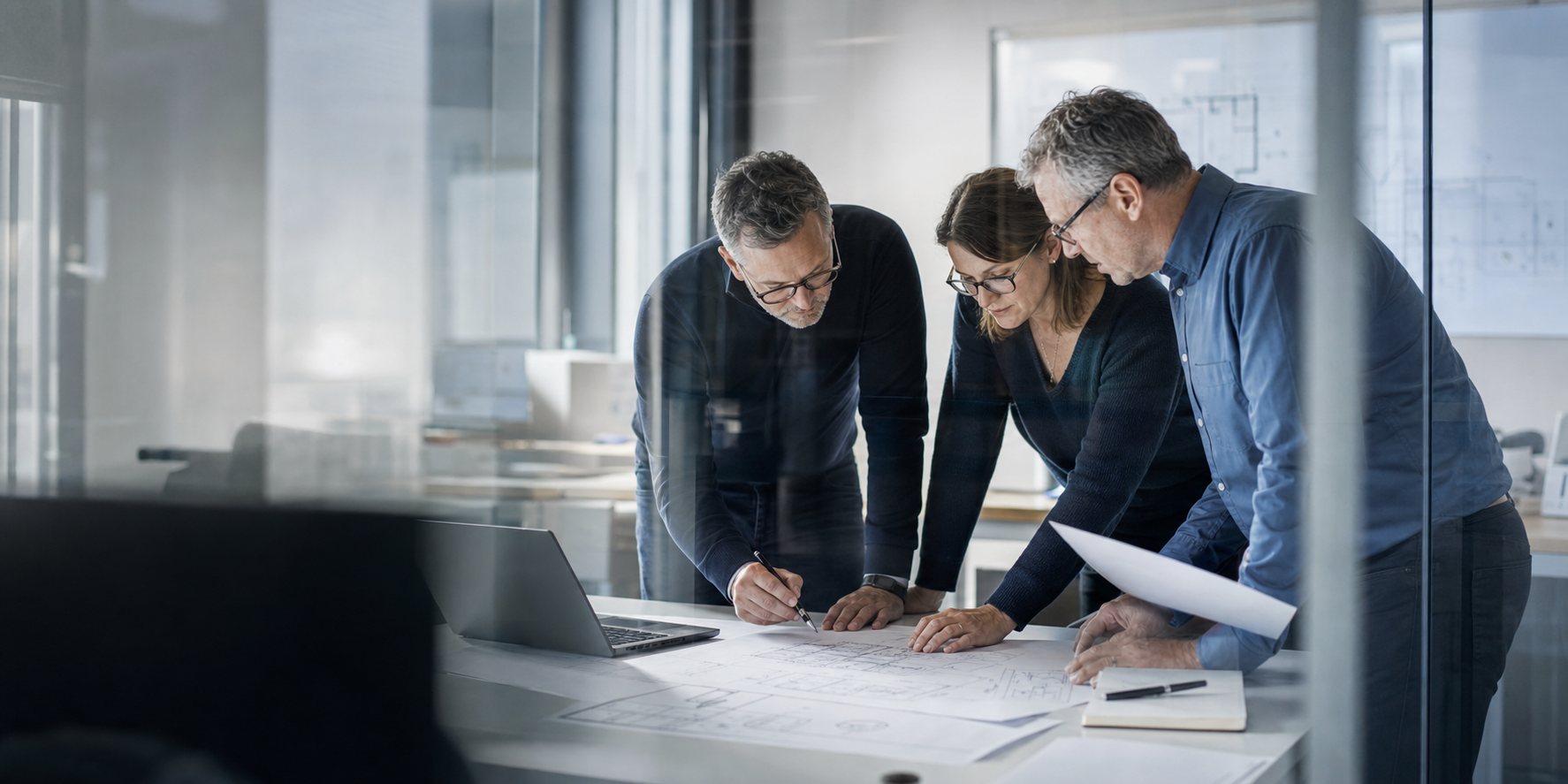 Team working together around a table